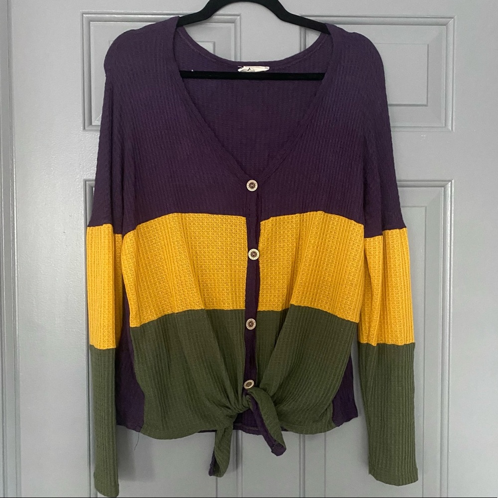 Waffle Tie Front Button Up - image 1